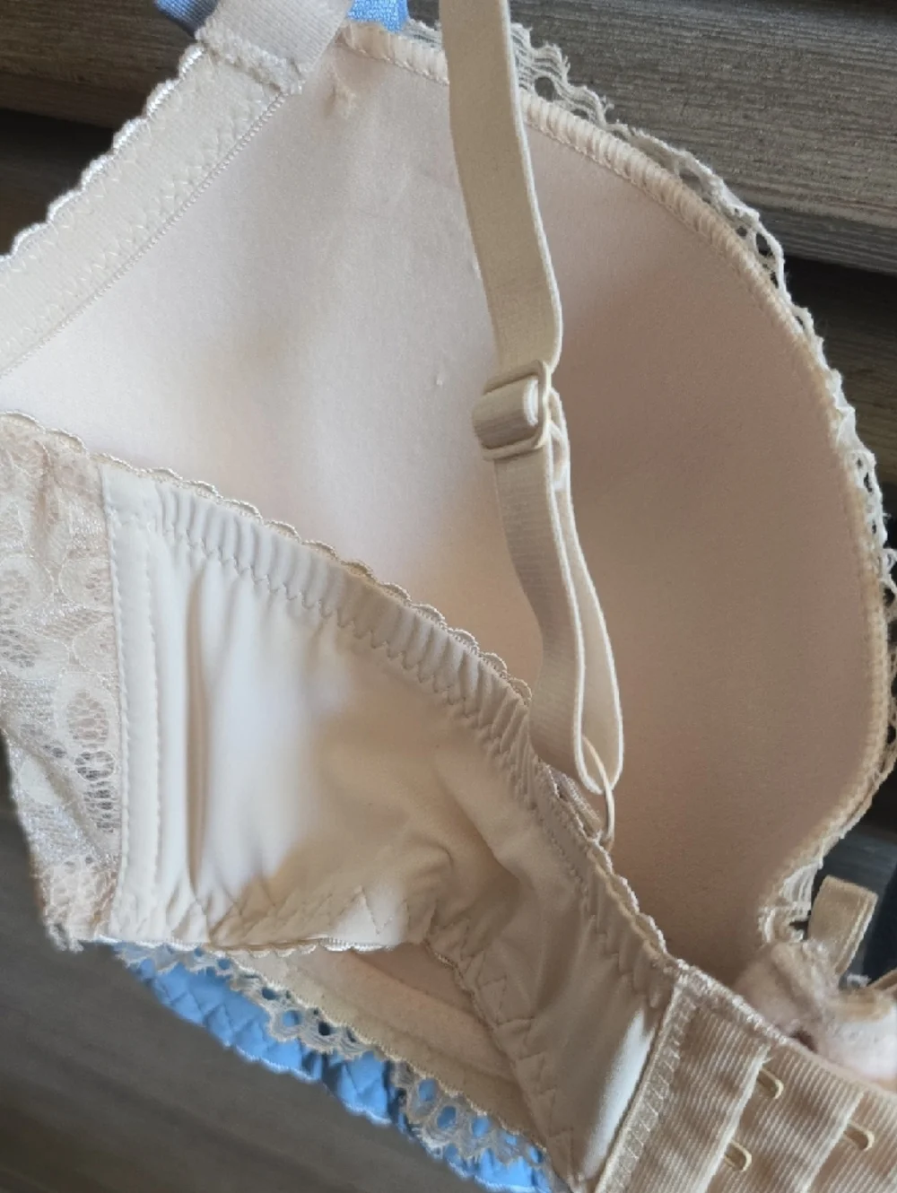 Rene Rofe Lace Push-Up Bra in Light Blue & Beige - Picture 9 of 11